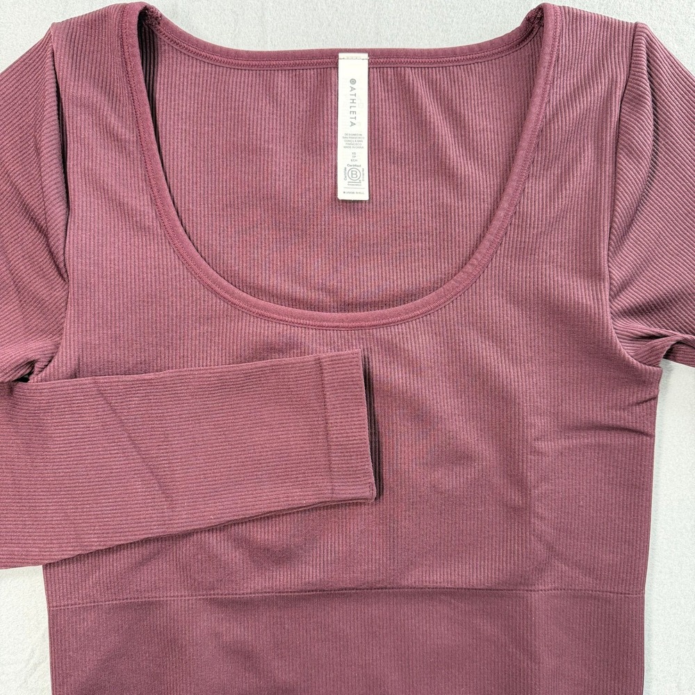 Athleta Aurora Seamless Crop Top Women XS Plum Ribbed Long Sleeve